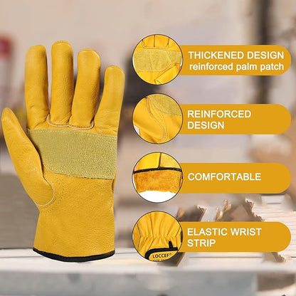 LOCCEF 2 Pairs Leather Work Gloves for Men and Women,Cowhide Leather Gloves Utility Working Gloves