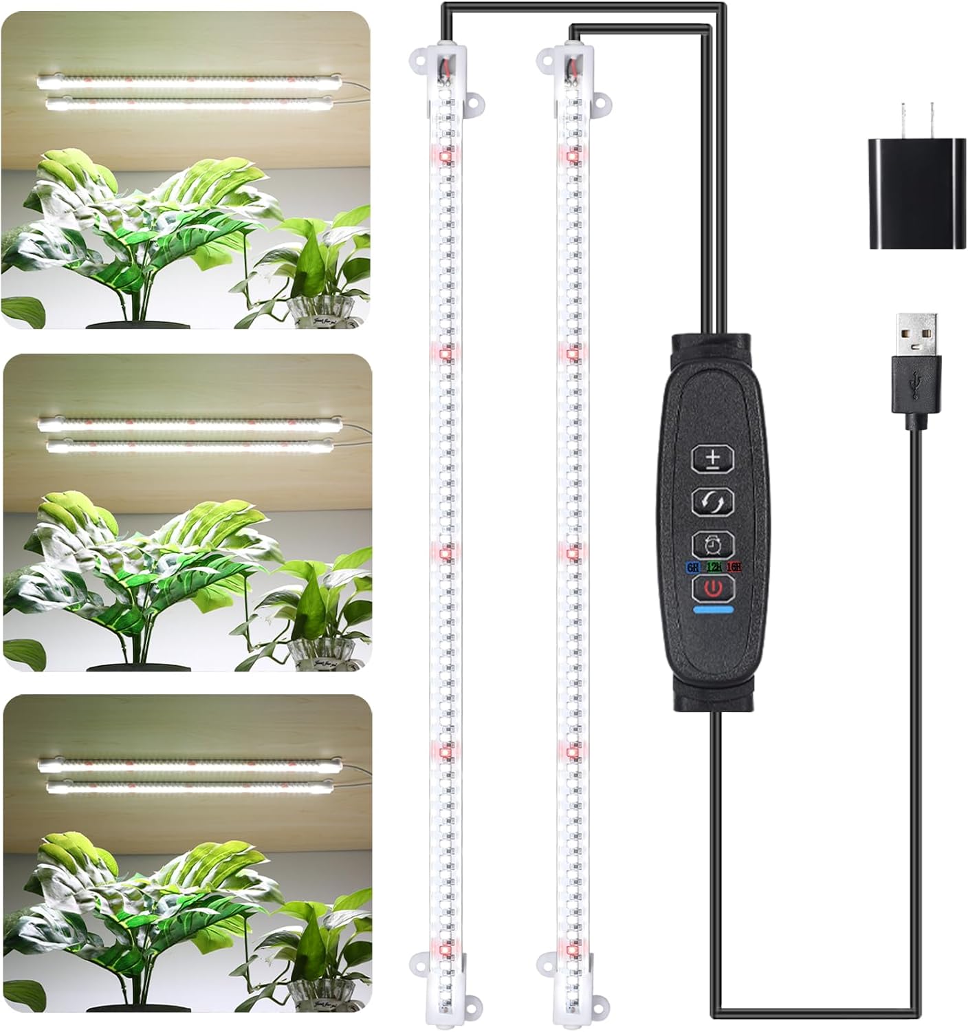 16‘’ LED Grow Light Strips for Indoor Plants，Full Spectrum 120 LEDs with 4 Install Methods, 6/12/16H Timer, 10 Dimmable Levels, 3 Switch Modes for Seedling Succulent Sunlike Strip (2 Head 1 Pack)