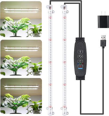 16‘’ LED Grow Light Strips for Indoor Plants，Full Spectrum 120 LEDs with 4 Install Methods, 6/12/16H Timer, 10 Dimmable Levels, 3 Switch Modes for Seedling Succulent Sunlike Strip (2 Head 1 Pack)