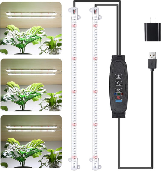 16‘’ LED Grow Light Strips for Indoor Plants，Full Spectrum 120 LEDs with 4 Install Methods, 6/12/16H Timer, 10 Dimmable Levels, 3 Switch Modes for Seedling Succulent Sunlike Strip (2 Head 1 Pack)