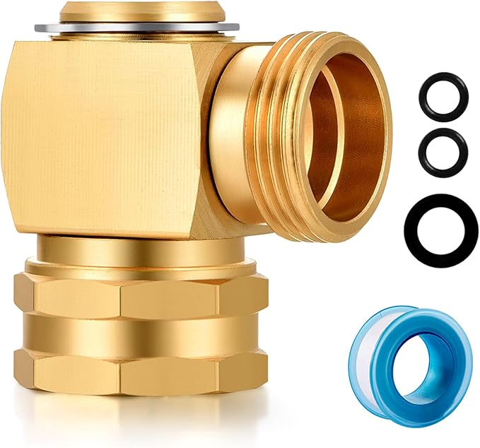 Garden Hose Swivel elbow Connector 90 Degree Solid Brass Pipe Fittings Hose Kink Protector (1 Pack)