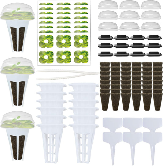 139Pcs Hydroponic Pods Supplies for IDOO, QYO, LYKO, Grow Anything Kit, Hydroponics Garden Accessories, 48 Grow Sponges 12 Baskets 12 Domes 48 Pod Labels 12 Spacers 6 Plant Labels 1 Tweezer(Square)