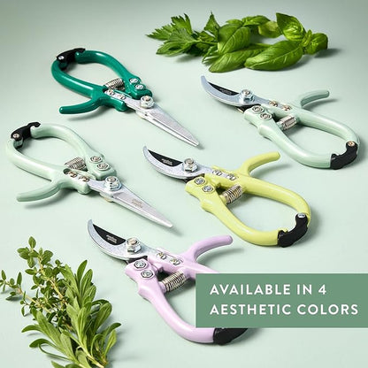 Modern Sprout Pruning Shears - Herb Snipping Scissors- Lightweight Gardening Tools W/Easy Lock - Flower Cutter Garden Shears - Carbon Steel Blade + Plastic-Free Reusable Holster (Multicolor, 12 Pcs)