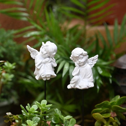 OwMell Set of 2 Decorative Angel Garden Stakes, Small Angel Fairy Garden Angel Ornaments, Cherub Angel Memorial Statue Flower Pot Decorations - Angels