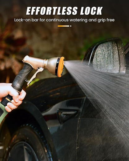 RAINPOINT Garden Hose Nozzle, Heavy Duty Metal Water Hose Sprayer Nozzle with 9 Adjustable Spray Patterns, High Pressure Hand Sprayer for Watering Plants, Lawns, Car and Pet Washing (2, Orange)