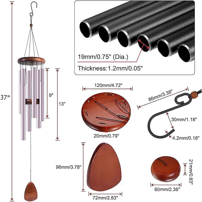 Large Aluminium Wind Chimes 37" Inches to Create a Zen Atmosphere Suitable for Outdoor, Garden, Patio Decoration, Classic Wind Chimes Suitable as A Gift for Unisex (Purple)