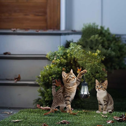 Garden Metal Cat Stake with Solar Light, Outdoor Solar Decoration, Cat Handheld Lantern for Outdoor Garden Lawn Patio, Set of 2