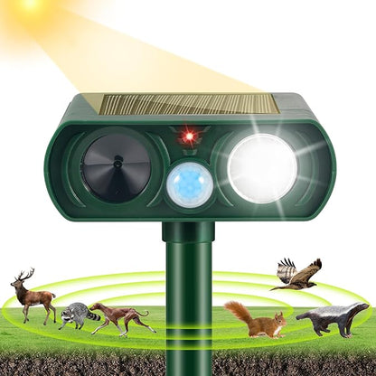 Solar Ultrasonic Animal Repellent Outdoor Deer Repellent Devices with Motion Detection & Flashing Lights,Solar Animal Repeller,Cat Squirrel Raccoon Skunk Rabbit Coyote Deterrent for Yard Garden,4 Pack