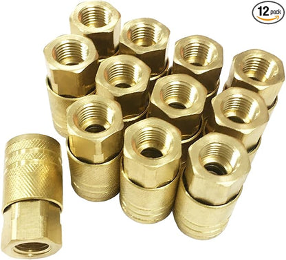 Air Hose Fittings 1/4" Female Brass Air Coupler Kit,12 Pieces Quick Connect Air Compressor Accessories 300 Psi