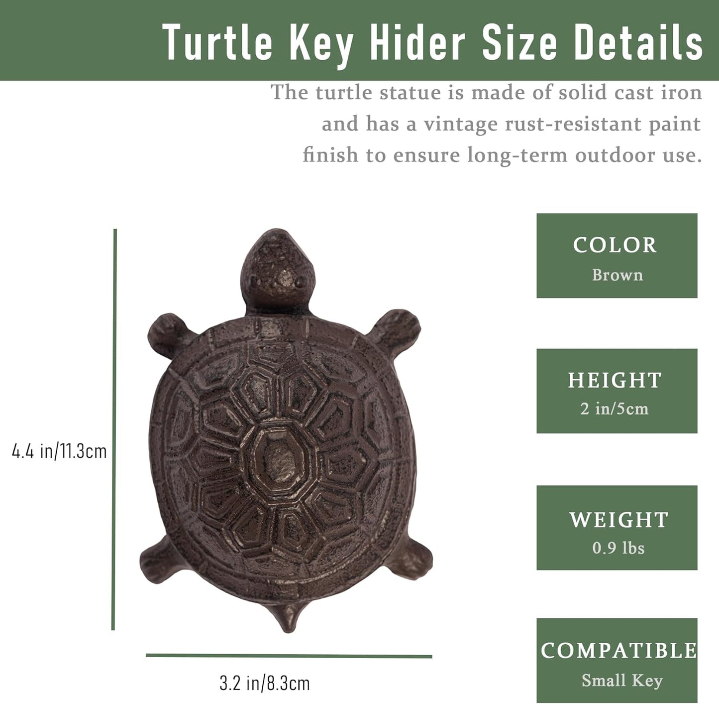 Spare Key Hiders Outside Cast Iron Turtle Hidden Key Holder for Outdoor, Yard, Patio Hide A Key and Decoration Garden, Brown