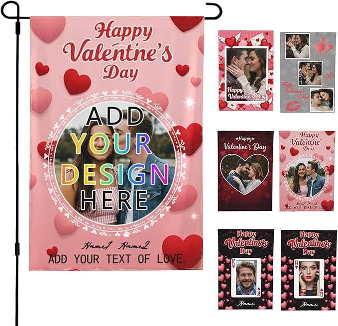 Custom Valentine Garden Flag for Outdoor Personalized Valentines Yard Flags Decor Customized Flag Add Your Own Picture Text House Lawn Banner Double Sided Home Wall Decoration 12.5x18 28x40