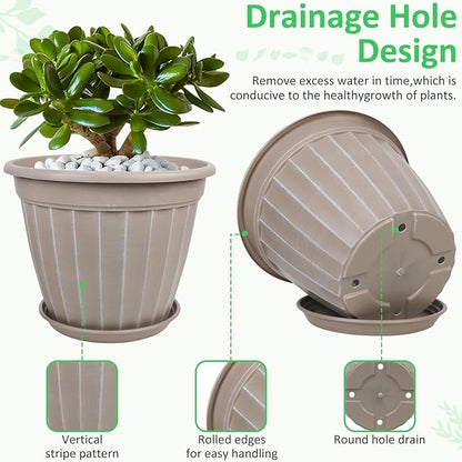 FGstyle 12 Inch Pots for Plants,4 Pack Tall Planters,Large Flower Pots with Drainage Hole & Saucer,Decorative Outdoor Planter for Planting Medium Large Plants(Beige