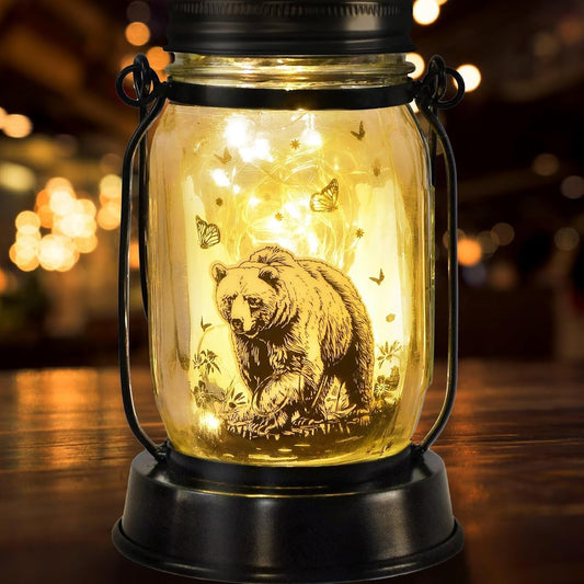 Bear Gifts for Women/Men Bear Lovers Solar Lantern Mom Birthday, Mothers Day, Christmas Gifts, Solar Garden Decoration Outside for Yard, Patio,Backyard,Porch, Torches