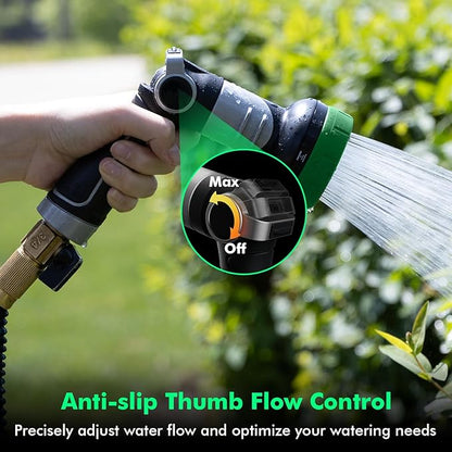 RESTMO 2-IN-1 Garden Hose Nozzle, Heavy Duty Metal Water Hose Nozzle with 4 Spray Patterns, Magic Twist and Thumb Flow Control, Ideal for Watering Plants & Lawns, Washing Cars & Pets, Green
