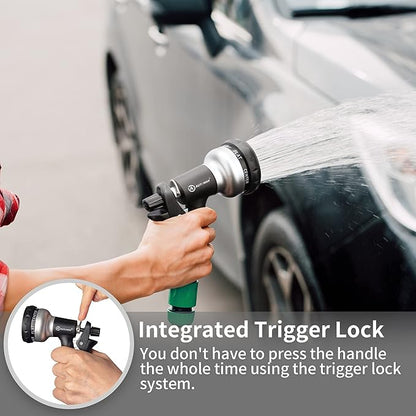 AUTOMAN-Garden-Hose-Nozzle, ABS Water Spray Nozzle, 7 Adjustable Watering Patterns, Slip Resistant for Watering Plants, Lawn& Garden, Washing Cars, Cleaning, Showering Pets & Outdoor Fun.Silver Color