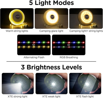 OGERY 2-Pack Camping String Lights, 4 in 1 Quick Storage 32.8FT Rechargeable Indoor Outdoor Fairy Lights String with 8 Lighting Modes, Hanging Portable LED for Christmas Decor Patio Party Essentials