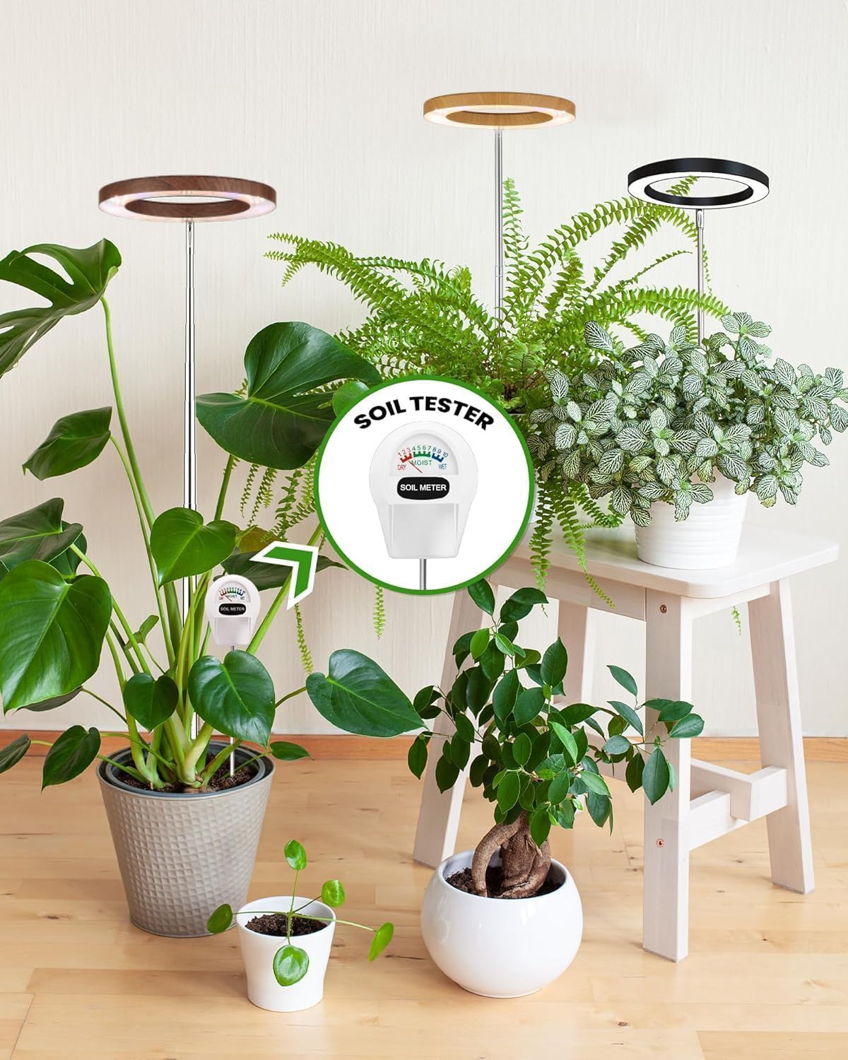 Plant Grow Light,yadoker LED Growing Light Full Spectrum for Indoor Plants, Paired with a Soil Tester,Height Adjustable, Automatic Timer, 5V Low Safe Voltage,Idea for Large Plant Light