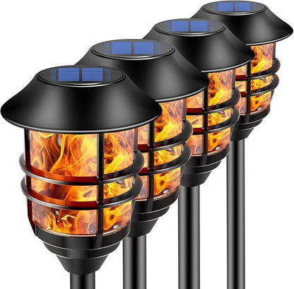 ZOOHAR Solar Outdoor Lights,Extra-Tall Solar Torches with Flickering Flame 4-Pack Waterproof Garden Lights,Stainless Steel Pathway Lighting Garden Decor, Yard Decorations Outdoor Auto On/Off