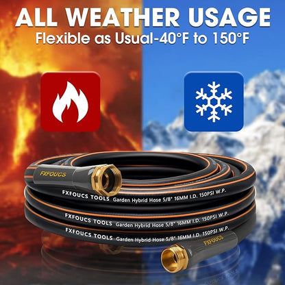 Heavy Duty Garden Hose – 5/8 Inch Flexible, Lightweight Hybrid Hose with 600 PSI Burst Pressure, Swivel Handle, and Durable Copper Male/Female Fittings (Black, 25FT)