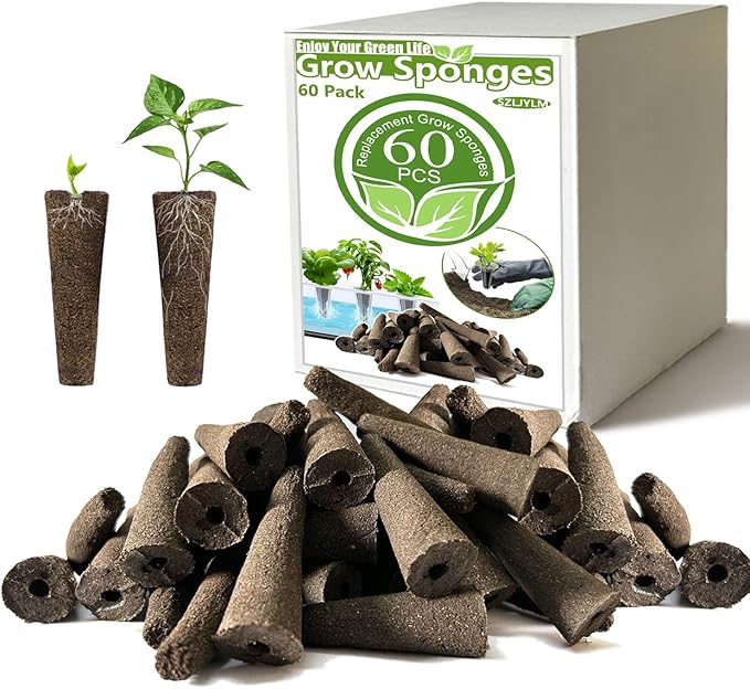 Grow Sponges 60 Pack, Hydroponics Replacement Root Growth Sponges Compatible with Aero Garden iDOO and Most Other Brands