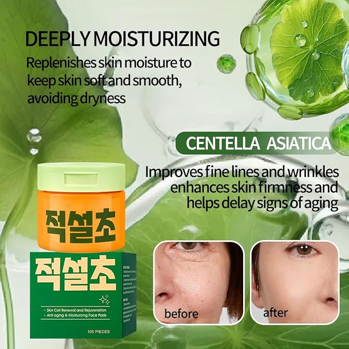 Korean Cica Toning Pads | Gentle Exfoliating Treatment for Dark Spots, Wrinkles & Redness | Brighter, Anti-Aging & Soothing Formula with Centella Asiatica (100 Count)