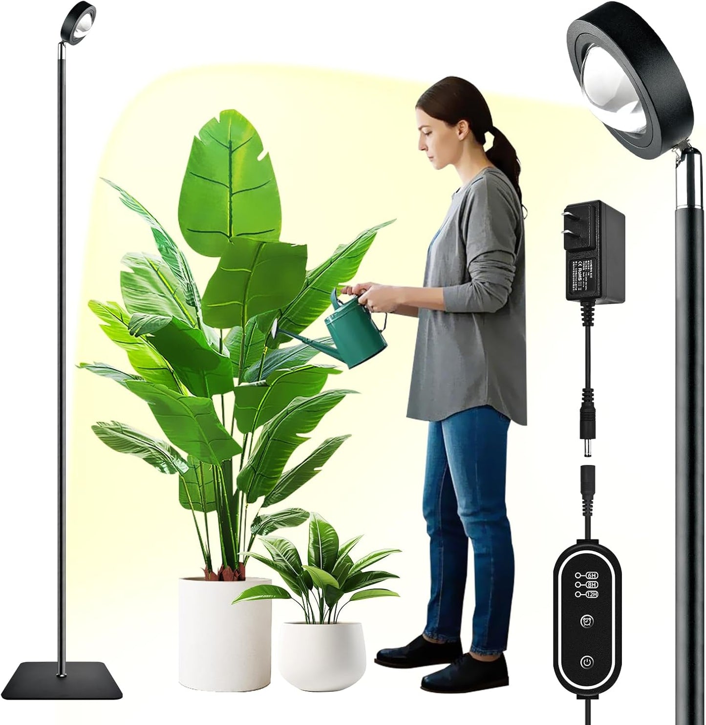 20W Full Spectrum Grow Light, 3000LM High-CRI COB LED Floor Lamp with 6/8/12H Timer, Adjustable Height (28"-83") & Angle, Grow Lights for Indoor Plants, Succulents & Flowers (warm white 4000K)