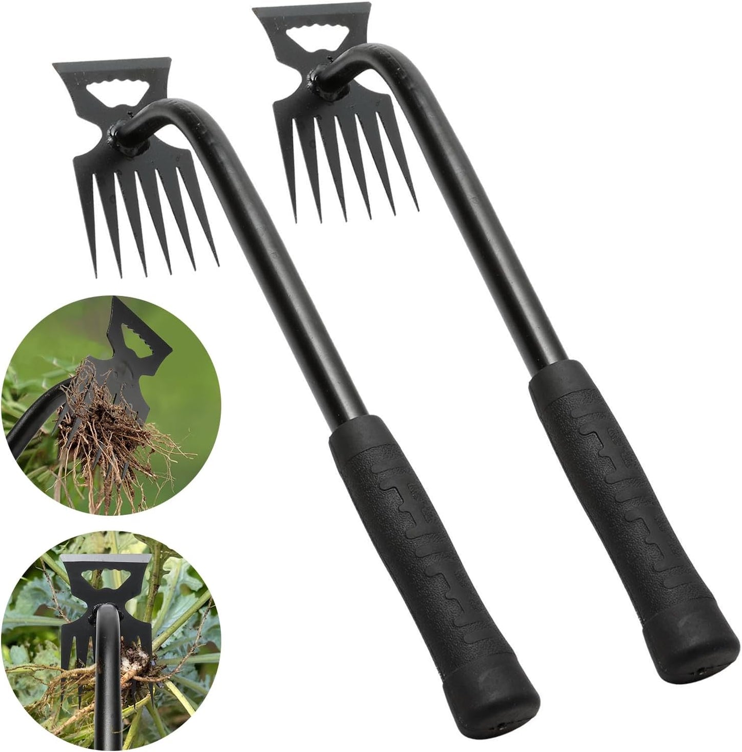 Gardening Hand Weeder Tools, Weeding Artifact Uprooting Weeding Tool, Durable Manganese Steel Hand Weeder Tool, Manual Multifunctional Weeders Gardening Tools for Yard and Garden (6 Teethes), 2 Pack