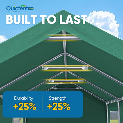 Quictent 12x20 ft Heavy Duty Carport Canopy Galvanized Car Tent Outdoor Garage Boat Shelter with Reinforced Structure with Roll-up Ventilated Windows Sidewall - Green