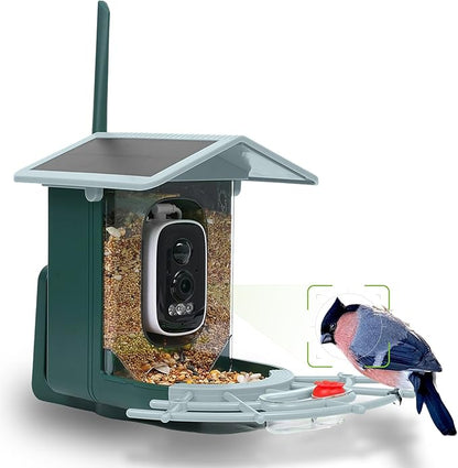 Bird Feeder with Camera, AI Birds Identification, Solar Powered, Live View, Instant Alerts, Capture Bird Videos, 2K HD Camera, Ideal Gift for Family and Enthusiasts (Blue)