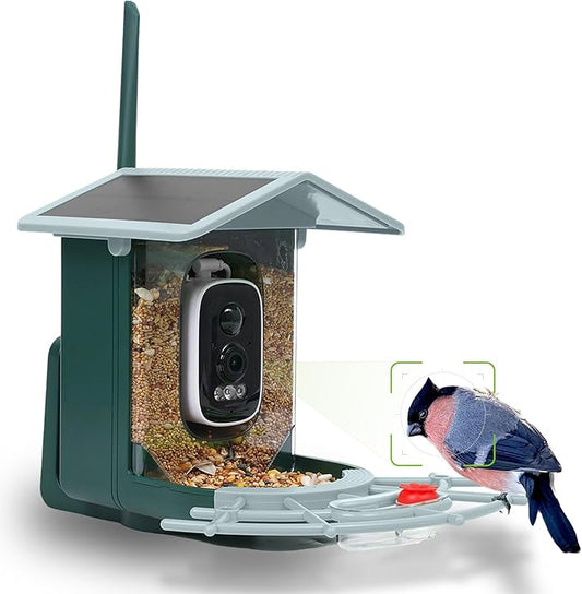 Bird Feeder with Camera, AI Birds Identification, Solar Powered, Live View, Instant Alerts, Capture Bird Videos, 2K HD Camera, Ideal Gift for Family and Enthusiasts (Blue)