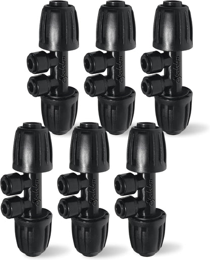 6 Pack 1/2'' to 1/4'' Drip Irrigation Fittings, Push-to-Connect 4 Way Drip Irrigation Part Barbed Tee Connectors, Anti-leak Locked Splitter Fitting for 1/2" Irrigation Tubing (0.6''-0.67''OD)