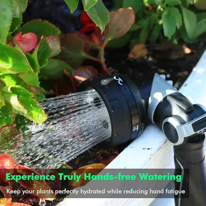 RESTMO 2-IN-1 Garden Hose Nozzle, Heavy Duty Metal Water Hose Nozzle with 4 Spray Patterns, Magic Twist and Thumb Flow Control, Ideal for Watering Plants & Lawns, Washing Cars & Pets, Black