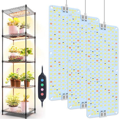 3Pack Panel Grow Lights for Indoor Plants, Seed Starting, Vegetables, Pot Plants, Bonsai with Timer, Ultra-Thin Under Cabinet & Shelf Full Spectrum LED Plant Growing Lamps, Multi-Panels Free Connect