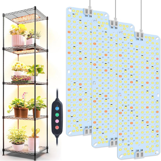 3Pack Panel Grow Lights for Indoor Plants, Seed Starting, Vegetables, Pot Plants, Bonsai with Timer, Ultra-Thin Under Cabinet & Shelf Full Spectrum LED Plant Growing Lamps, Multi-Panels Free Connect