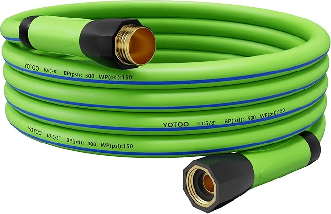 YOTOO Heavy Duty Hybrid Short Garden Hose, Lead in Water Hose 5/8-Inch by 10-Feet 150 PSI, Kink Resistant, All-Weather Flexible with Swivel Grip Handle and 3/4" GHT Solid Brass Fittings, Green+Blue