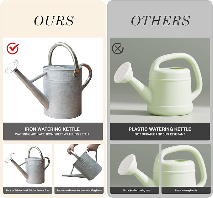 Metal Watering Can for Outdoor and Indoor Plants, Watering Can Decor, 1 Gallon (Zinc Stainless Steel Handle)