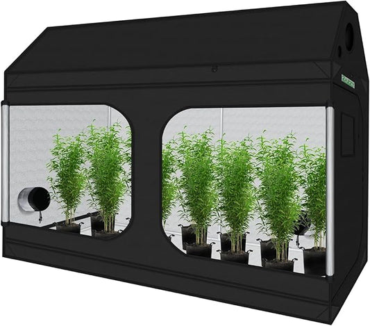 zazzy 4x8 Grow Tent, 96"x48"x72" Roof Cube Indoor Plant Grow Tents with Observation Windows, Lightproof Roof Cube Mylar Hydroponic Growing Tent with Floor Tray Plant Growth
