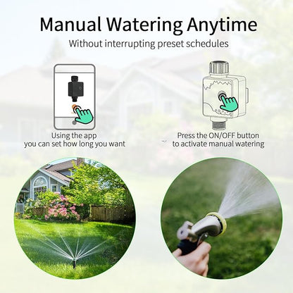 WiFi Water Timer for Garden Hose, Sprinkler Timer with 1 Outlet for Lawns and Yard, Rain Delay/Remote/Manual/Automatic Drip Irrigation System Programmable Faucet