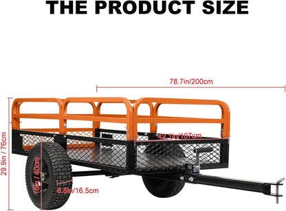 Heavy Duty ATV Utility cart, 1600LB Capacity Utility Trailer with Dual Dumping Modes (Manual/Foot Pedal), Steel Dump Cart with All-Terrain Tires & Dual Bearings for Garden, Farm, Firewood