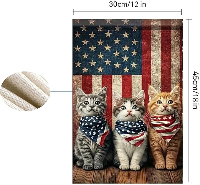 Patriotic Stars and Stripes Garden Flag 12x18 Inch Double Sided Outside, USA 4th of July Memorial Day Independence Day Watercolor Yard Outdoor Decoration(cat)