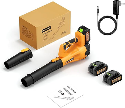 Leaf Blower Cordless, 650 CFM/170 MPH, 6-Speed Levels with 2 X 4.0Ah Handheld Battery Leaf Blower, Electric Blowers for Lawn Care, Garden, Yard (Yellow & 2 Battery)