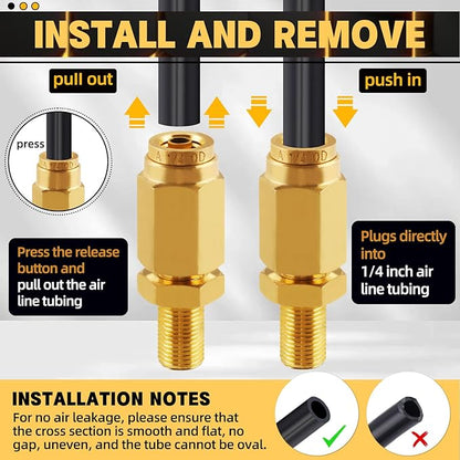 5 Packs 1/4" Air Value Inflation Schrader Valve, Schrader Valve Adapter with Push to Connect Button for 1/4" OD Air Hose Fittings for Semi Trucks Trailers