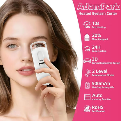 Heated Eyelash Curler,Portable Electric Heated Lash Curler Type-C Rechargeable Travel Eyelash Curlers with Heat Sensitive Silicone Pad,2-Level Adjustable Temp and Long-Lasting Natural Curves (White)