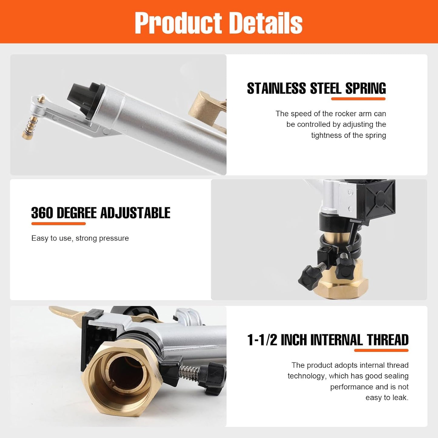 1.5" 360 Impact Adjustable Water Gun Spray Nozzle Set Large-Area Garden Farm Lawn