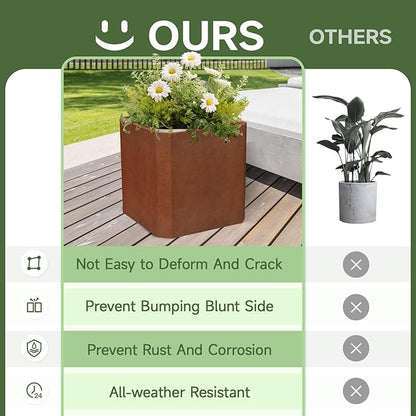 Corten Steel Planter Box-24"x24"x24"-Large Square Planter Matel -Outdoor Indoor- Heavy Duty Rustic Tall Planter Flower Pot Commercial Residential for Patio Porch Deck Home Backyard