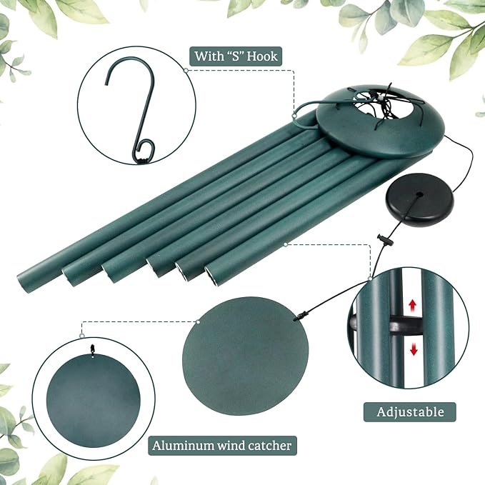 ASTARIN 45in Wind Chimes for Outside，Memorial Wind Chimes Large with 6 Heavy Tubes,Sympathy Gifts, Large Deep Tone for Garden Hanging Decor, Gift for Mom Women Grandma Neighbors,Green