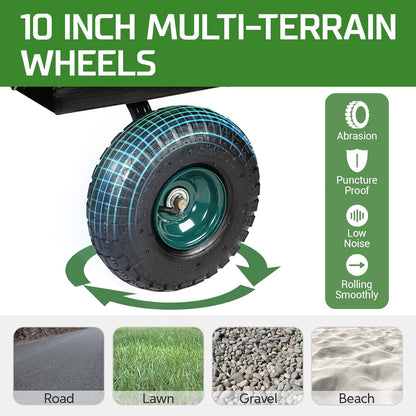 Taifa Heavy Duty Utility Steel Garden Cart 880 Lbs Capacity with Detachable Side Panels Convert to Flatbed for Yard Lawn and Farm, Metal Wagon with 180° Rotating Handle, Black