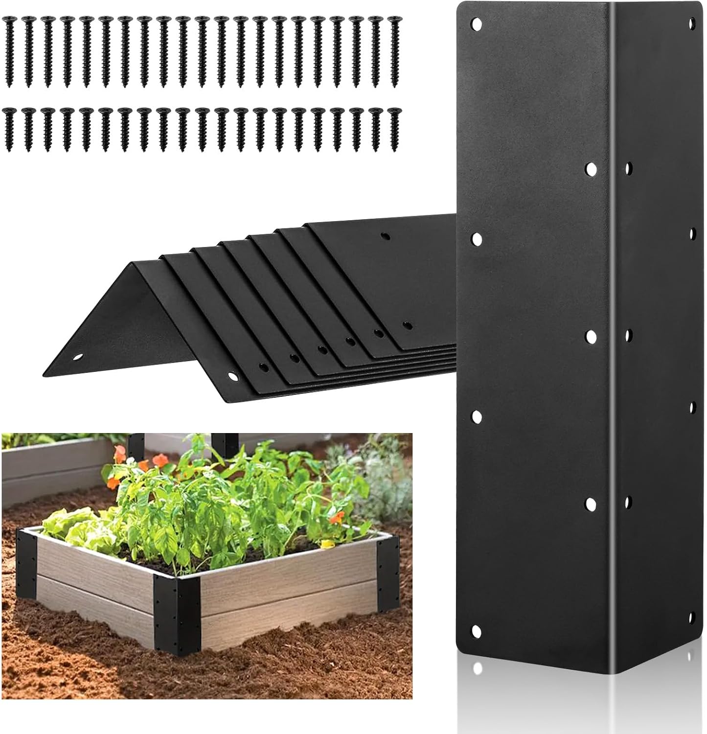 8 Pack Raised Beds Corner Brackets 11 in Metal L Brackets for with Screws Black Angle Corner Bracket Connectors 11" x 3" x 3" for Wood Flower Box Angle Brace Black
