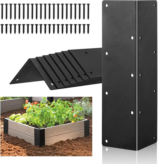 8 Pack Raised Beds Corner Brackets 11 in Metal L Brackets for with Screws Black Angle Corner Bracket Connectors 11" x 3" x 3" for Wood Flower Box Angle Brace Black