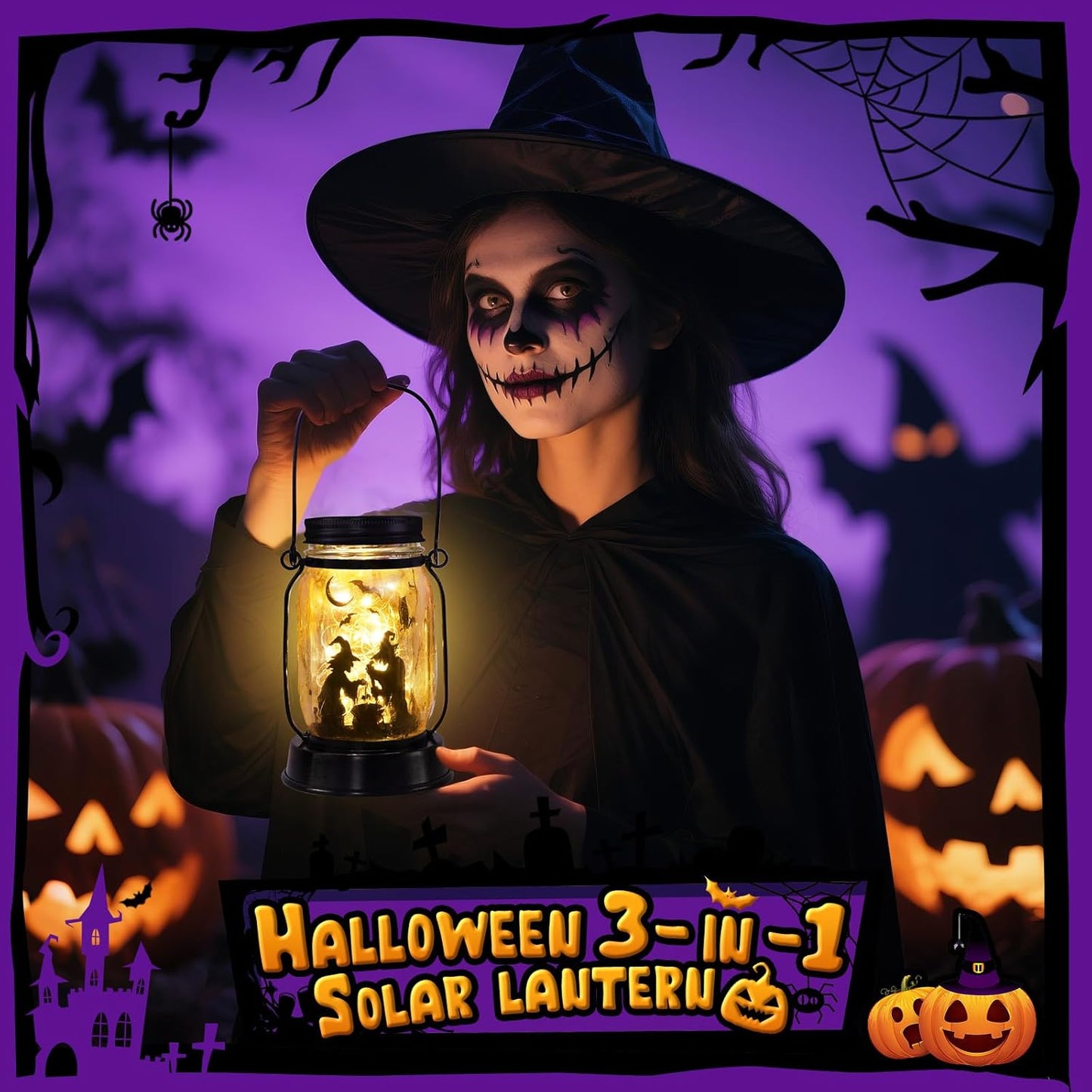 kyoryuger Halloween Decorations Halloween Decor Witch Solar Lanterns Witch Decorations Outdoor Lights Solar Garden for Yard, Patio,Backyard,Porch Torches Light
